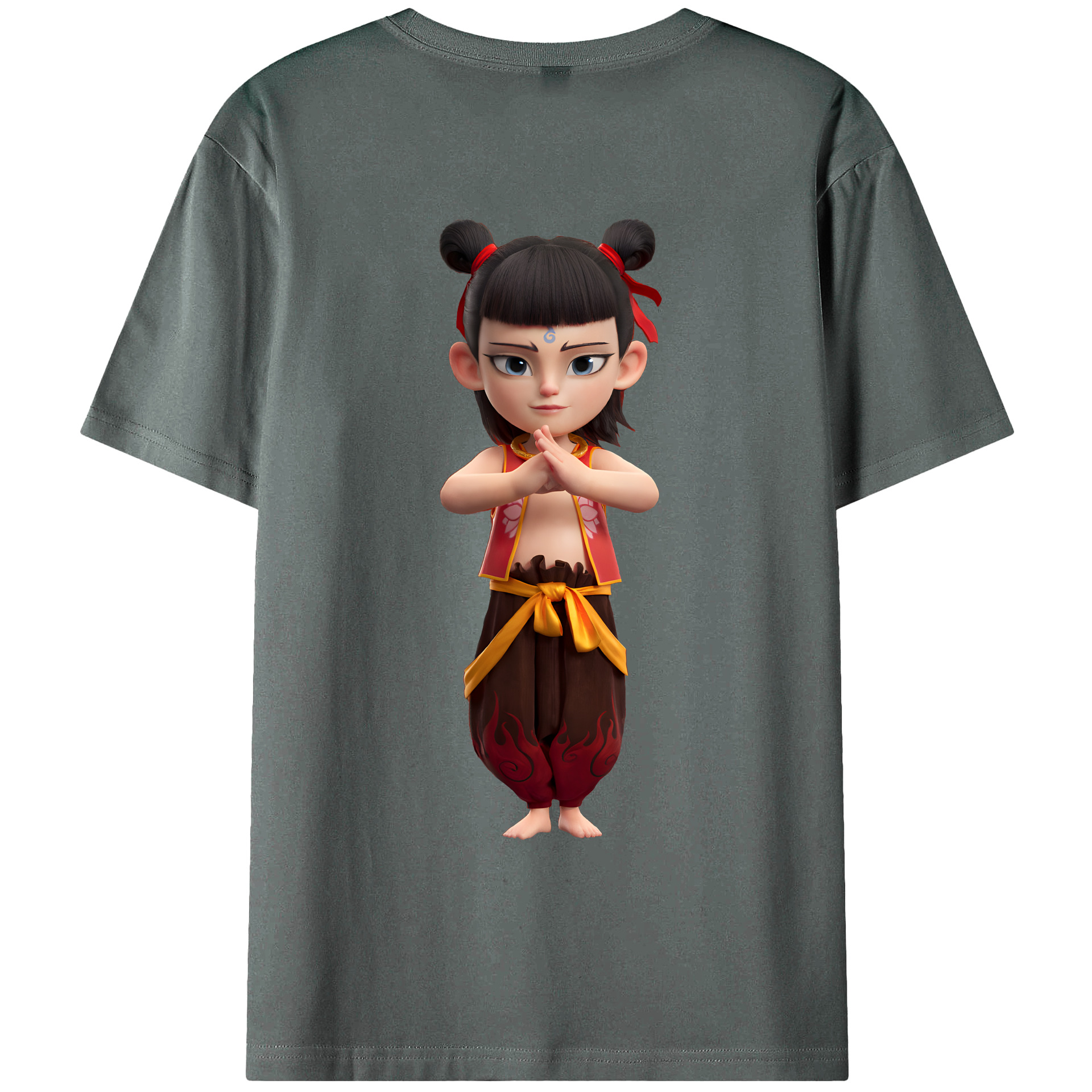 （画像用） Ne Zha 2 ナタ 魔童の大暴れ 綿100％ メンズ半袖Tシャツ（バックプリント） 通気性